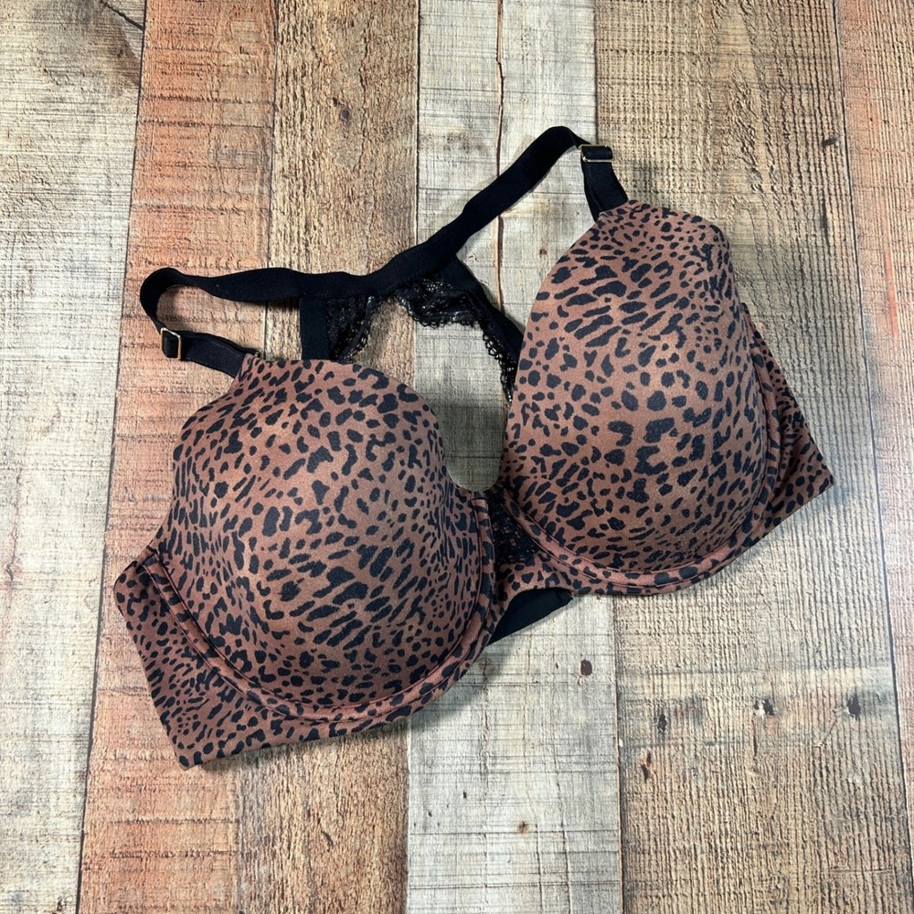 Soma Brown Leopard Embraceable Enchanting Lace Racerback Bra 38DDD Underwire